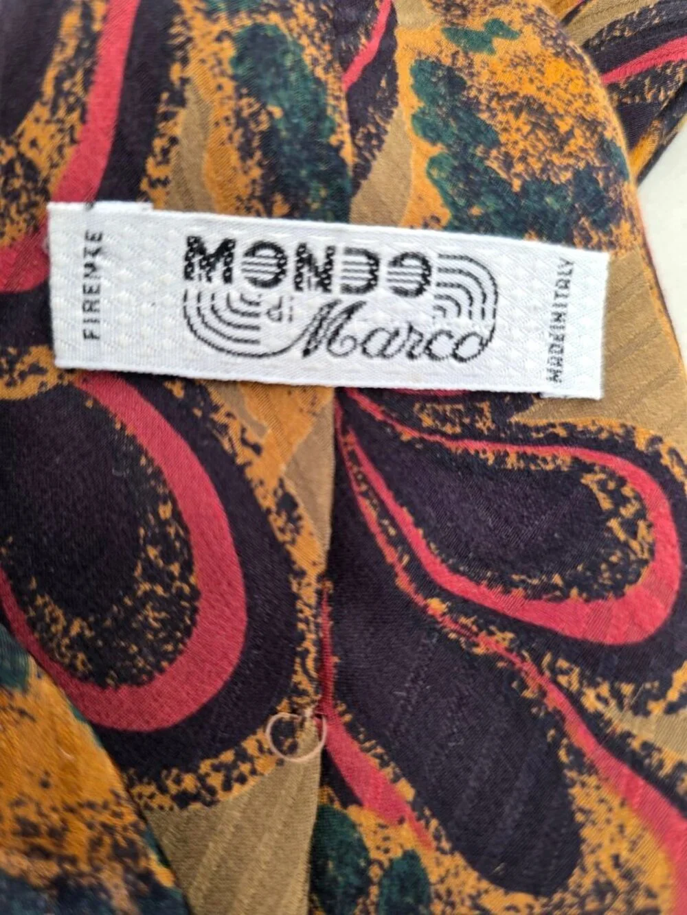 Mondo Marco 90s Silk Tie Florence Italy Rose Black Gold Paisley on Brown 3.75